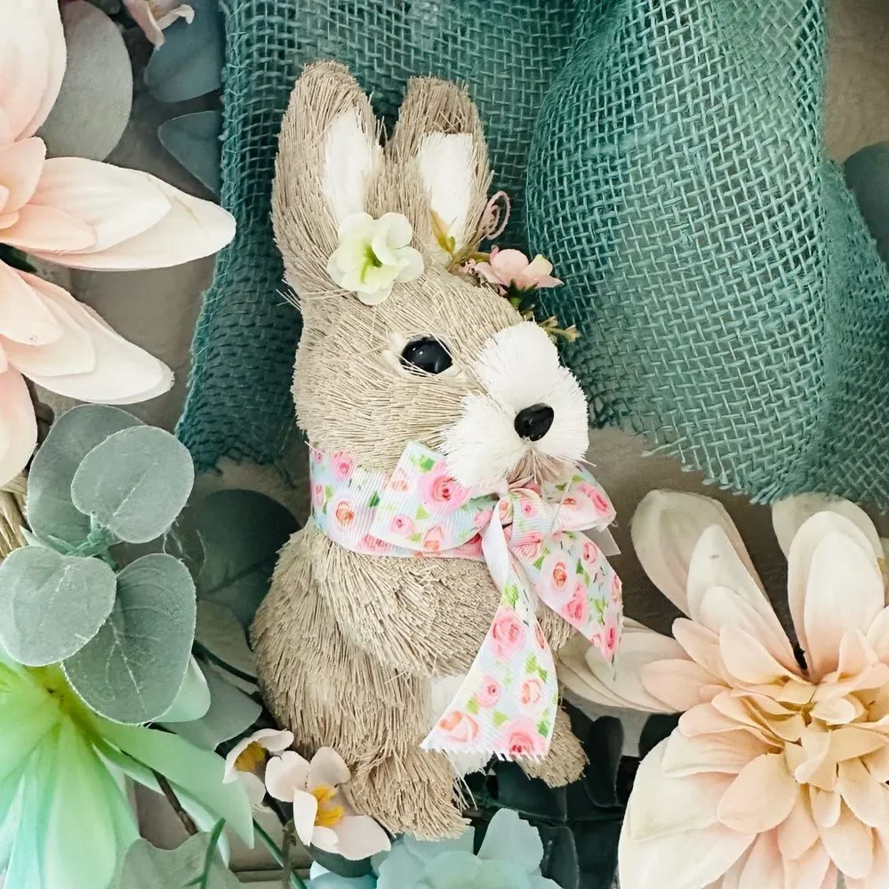 Easter Bunny Spring Farmhouse Floral Rustic Wooden Wreath Wall Decor